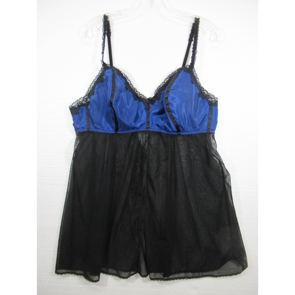 Cacique Babydoll Nightgown Plus Size 22/24 Black/Blue Underwire